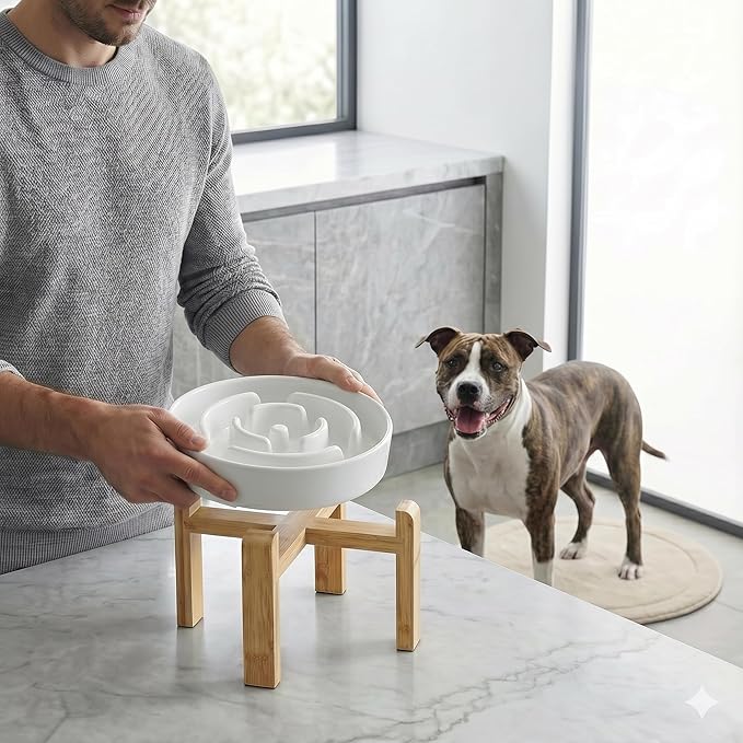 Elevated Slow Feeder Dog Bowl Large Breed, 8.8 Inch Ceramic Slow Eating Bowl - Image 10