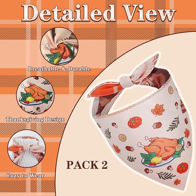 Thanksgiving Dog Bandanas 2 Pack, Fall Dog Bandanas - Image 5