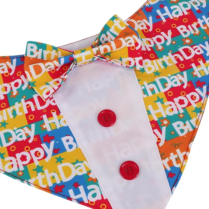 ADOGGYGO Birthday Dog Tuxedo, Adjustable Happy Birthday Print Pet Bowtie Collar - Image 5