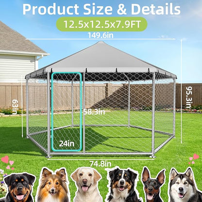 12.5x12.5 FT Heavy Duty Large Outdoor Dog Kennel Outside, Galvanized Steel - Image 4