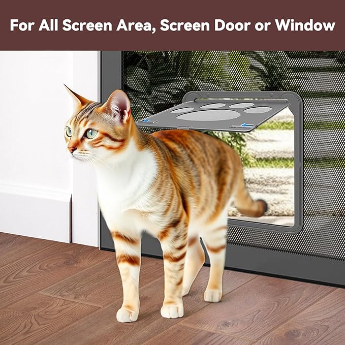 Cat Door for Screen Door with Magnetic Auto-Close, Dual Lockable Tabs Doggy - Image 4