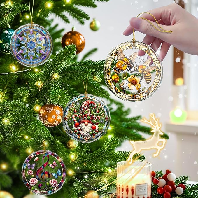 Stained Glass Bee Ornament, Bee Christmas Tree Decoration, Xmas Tree Decor - Image 4