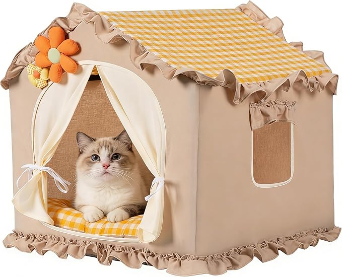 Yellow Indoor Cat House with Frame and Princess Style Cat Houses by SEIMMIE
