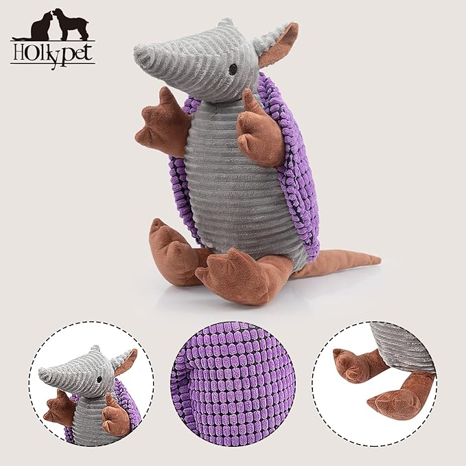 Hollypet Plush Dog Squeaky Toy Stuffed Armadillo Animal Pet Puppy Chew Toys - Image 3