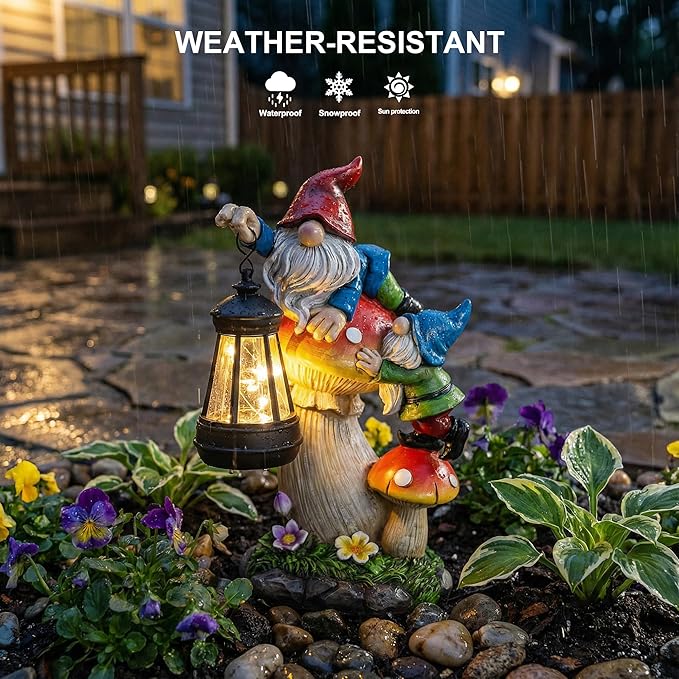C&Y&G&X Solar Garden Gnome Statue, Waterproof Outdoor Mushroom Decor - Image 4