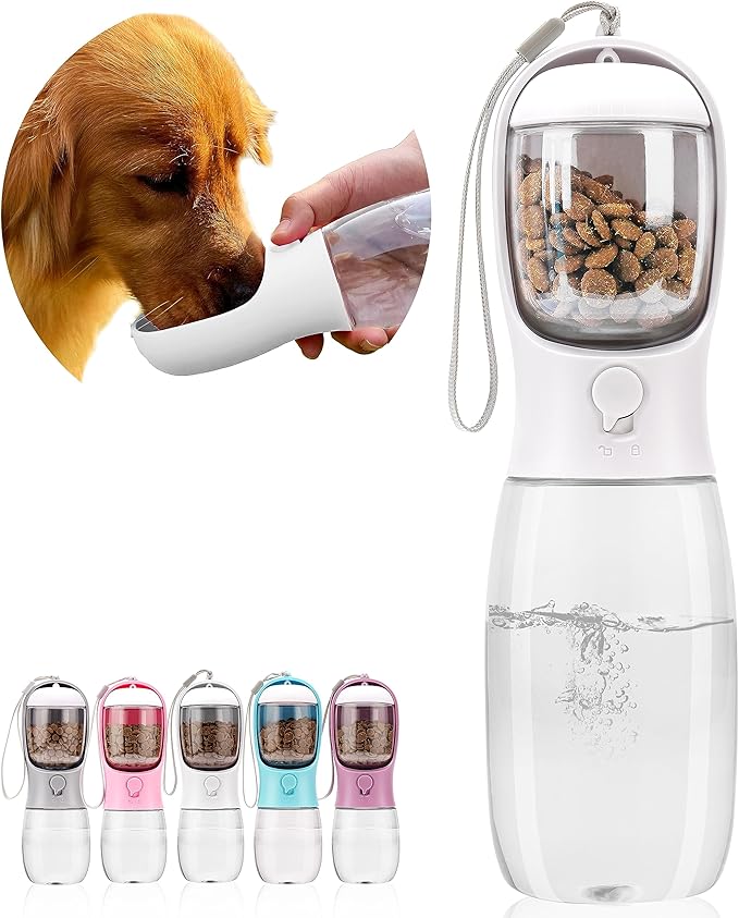 Dog Water Bottle with Food Container, Portable Leak Proof Pet Water Dispenser by AVELORA