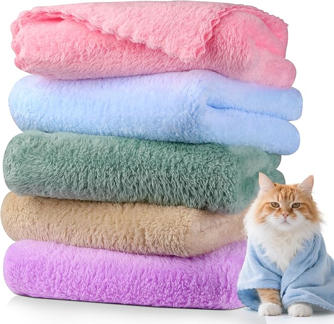 DuckSky 5Pcs Cat Towels Microfiber Pack Bulk, 29.5 x 13.77 inch Quick Drying by DuckSky
