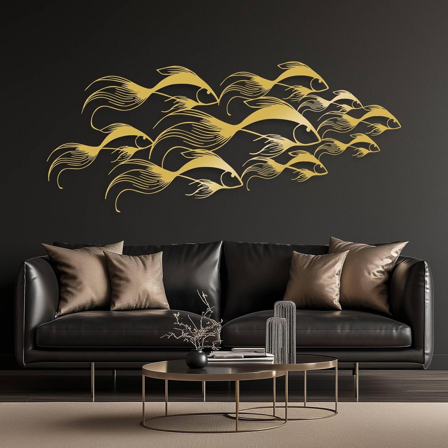 School of Fish Metal Wall Art, Metal Fish Wall Decor, Sea Life Wall Art, Large Nautical Wall Hanging, Modern Beach House Wall Decor, Ocean Themed Artwork for Bathroom (Silver, 48"x20" | 121x51cm)