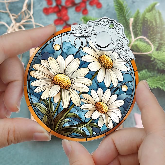 Stained Glass Christmas Ornament, Jocidea Daisy Christmas Decorations, - Image 3
