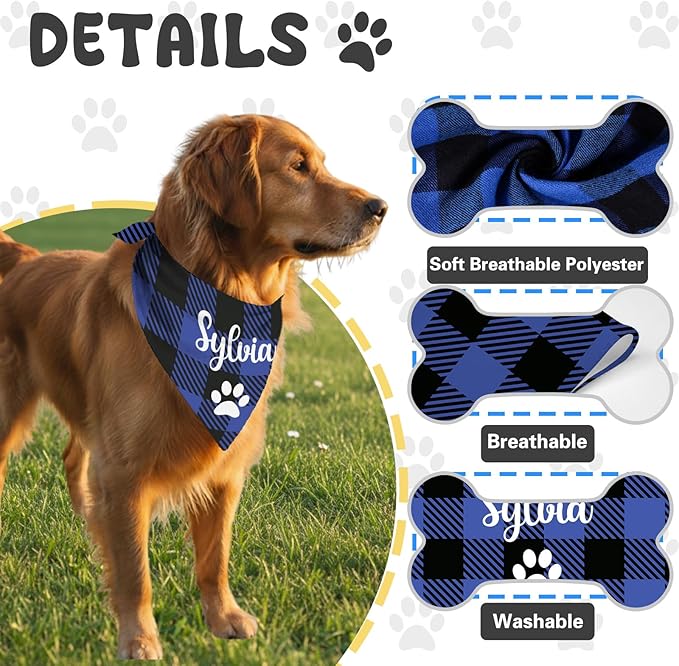 Custom Dog Bandana with Name Personalized Pet Bibs Kerchief Customizable Scarf - Image 4