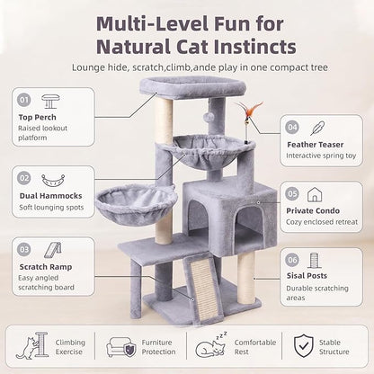 Cat Tree with Cat Condo and Two Hammocks, Cat Tree with Scratching Posts and - Image 6