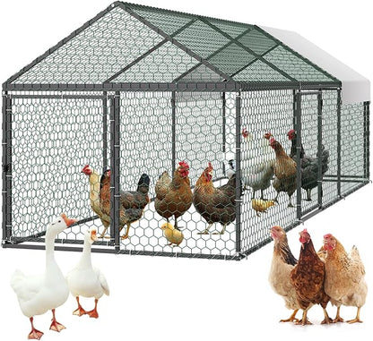 VEVOR Metal Chicken Coop for 6-8 Chickens, 3.3 x 9.8 x 3.3 ft, Small Chicken by VEVOR