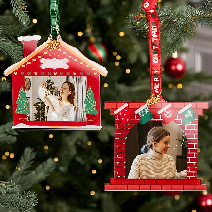 UNIQOOO 2025 Mantel House Christmas Acrylic Picture Frame Ornaments - Image 2