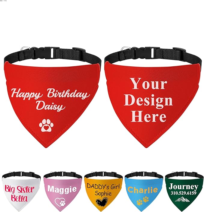 Personalized Dog Bandanas with Buckle Name Photo Logo Custom Neckwear Dog Scarf by FAMIPAWS