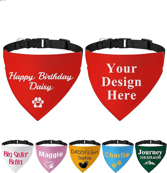 Personalized Dog Bandanas with Buckle Name Photo Logo Custom Neckwear Dog Scarf by FAMIPAWS