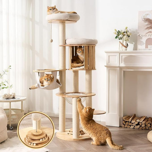 Modern Cat Tree Tower with Scratching Post, 61.5in Tall Cat Tree by Kicari