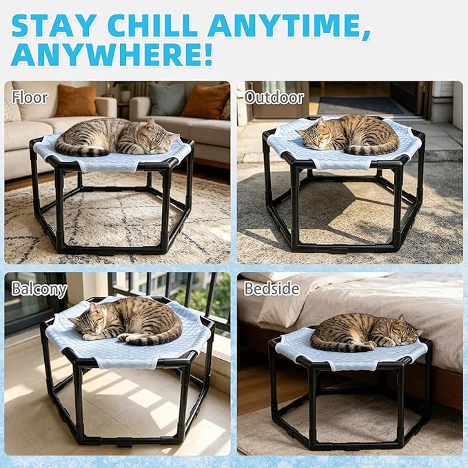 Elevated Cat Cooling Hammock Bed, Hexagonal Raised Cat Cot - Image 9
