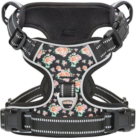 Timos No Pull Dog Harness,NO Need Go Over Dogs Head 3 Snap Buckles Reflective Oxford No Choke Harness with Front&Back 2 Metal Leash Clips Soft Padded for Small Medium Large Dogs,X-Large (Pack of 1)