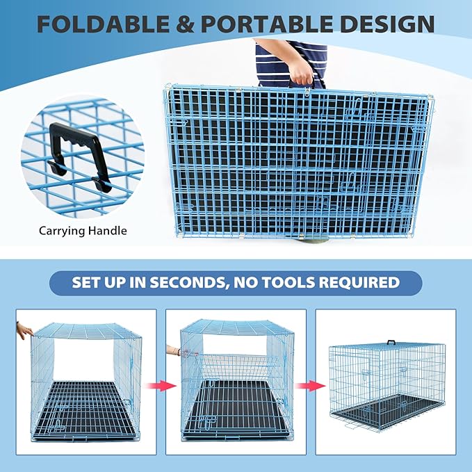 BestPet | Dog Crate | 42" | Blue | Foldable Metal Kennel - Image 6