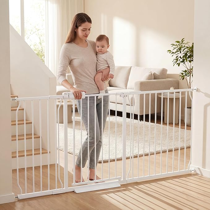 Extra Wide Baby Gate Tension Indoor Safety Gates White Metal Large Pressure by COSENDBABYGATE