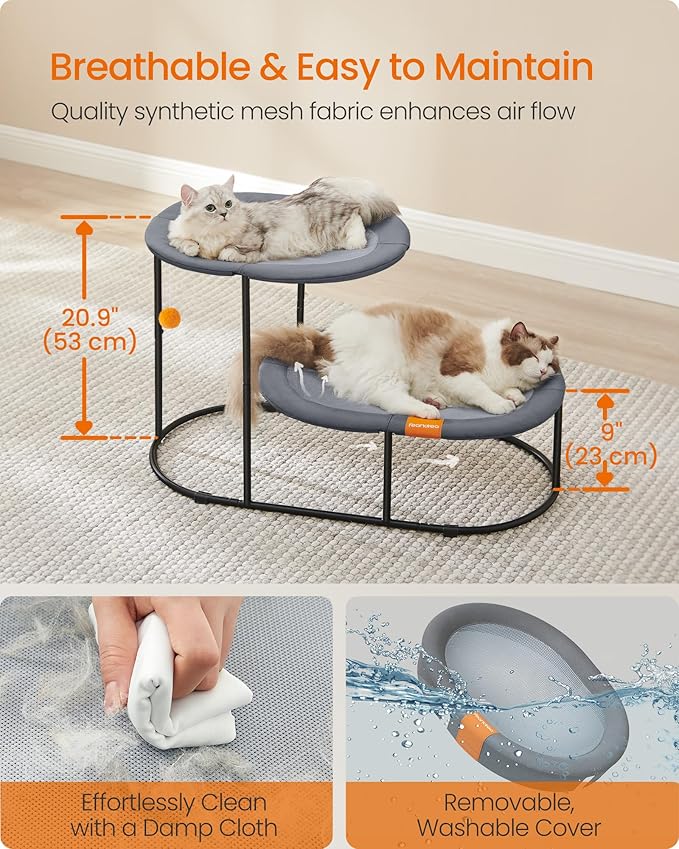 Feandrea 2-Tier Elevated Cat Hammock Bed, Breathable Furniture - Image 5