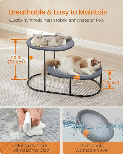 Feandrea 2-Tier Elevated Cat Hammock Bed, Breathable Furniture - Image 5