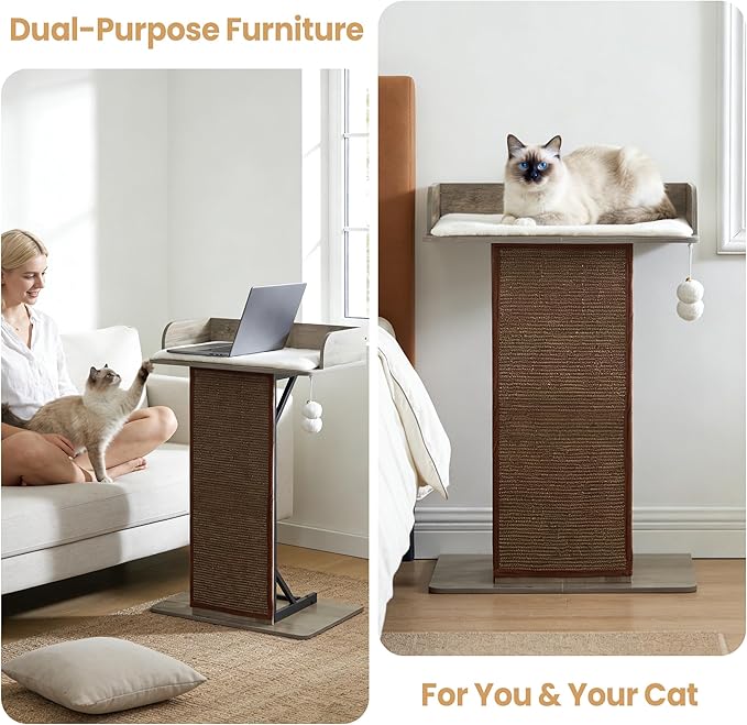 Modern Wood Cat Tree Tower for Indoor Large Cats, 33.8-Inch Tall Wooden Cat - Image 2