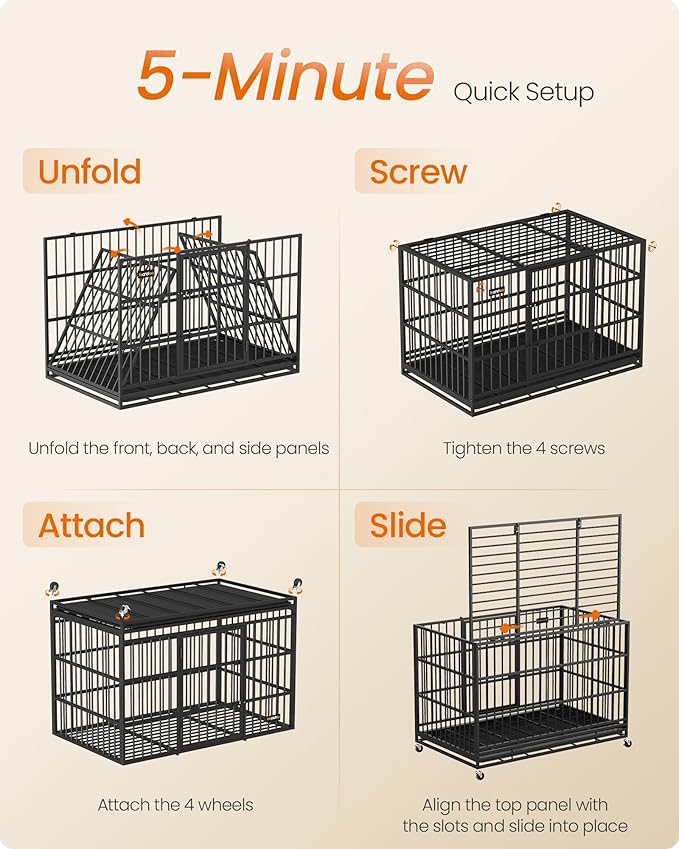 Feandrea Heavy-Duty Dog Crate, 5-Minute Quick Assembly, Foldable Dog Kennel Cage - Image 3