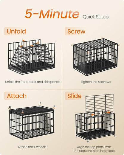 Feandrea Heavy-Duty Dog Crate, 5-Minute Quick Assembly, Foldable Dog Kennel Cage - Image 3