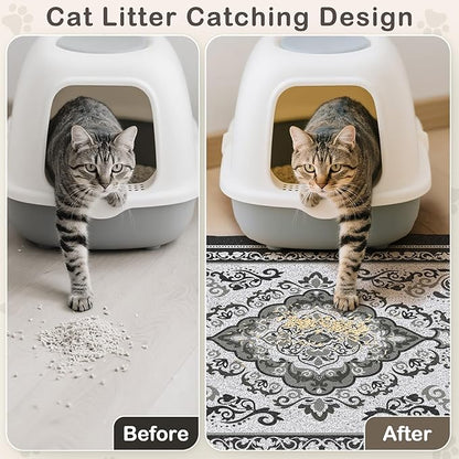 Unicorn Catcher Cat Litter Mat 40" x 30" Non-Slip Litter Box Mat Washable - Image 2