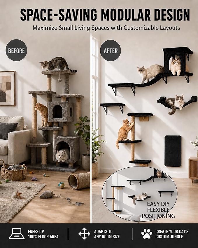 Wall Mounted Cat Furniture Combo of 5, 5 in 1 Cat Shelves - Image 4