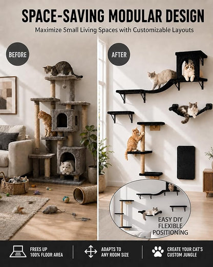 Wall Mounted Cat Furniture Combo of 5, 5 in 1 Cat Shelves - Image 4