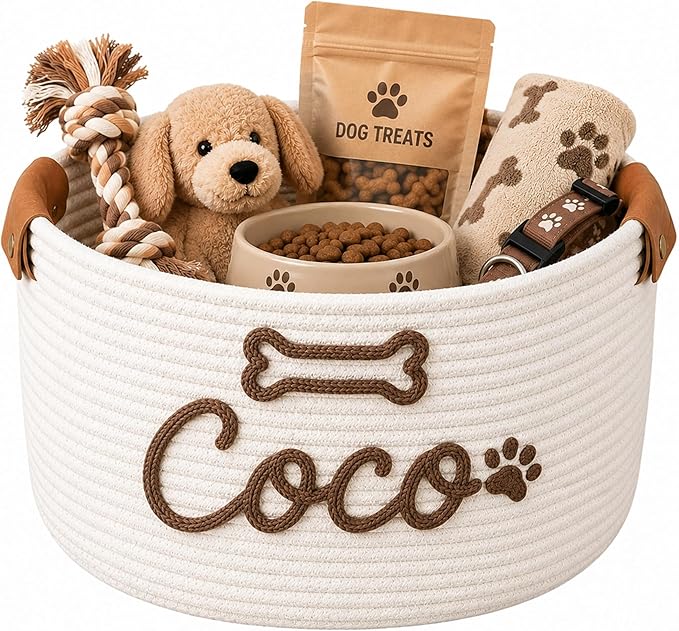 JUPPE Pet Dog Basket with Personalized Name, Dog Toys Storage Organizer Custom by JUPPE