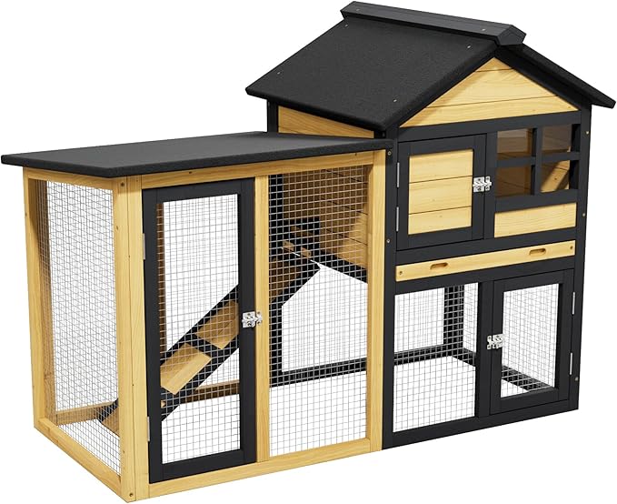 Outdoor Rabbit Hutch with Chew-Proof, 2-Story Bunny Cage with Pull-Out Leak by Unknown