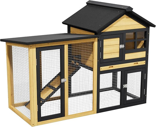 Outdoor Rabbit Hutch with Chew-Proof, 2-Story Bunny Cage with Pull-Out Leak by Unknown