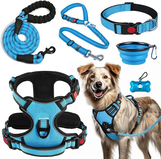 LOBEVE No Pull Dog Harness, Collar & Leash Set | Includes Dog Seat Belt by Lovebegetslove