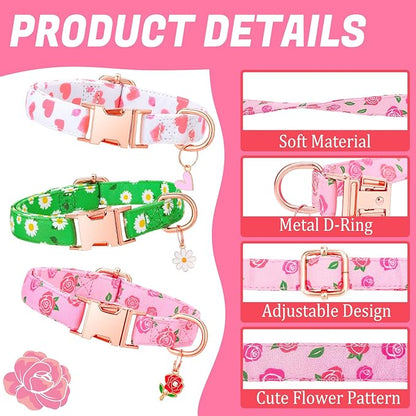 3 Pack Floral Dog Collars for Small Dogs Pink Dog Collar - Image 3