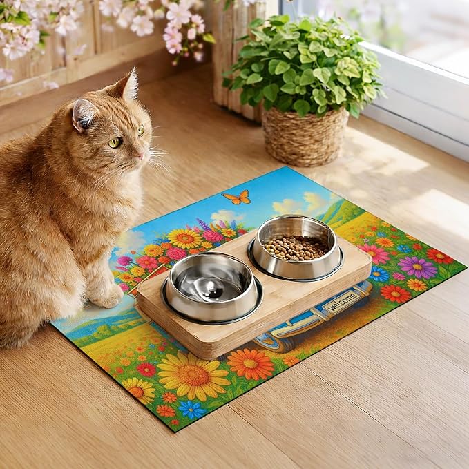 HOMETITUTE Cute Cat Feeding Mat 20" x 12", Non Slip Dog Cat Food Mat - Image 5