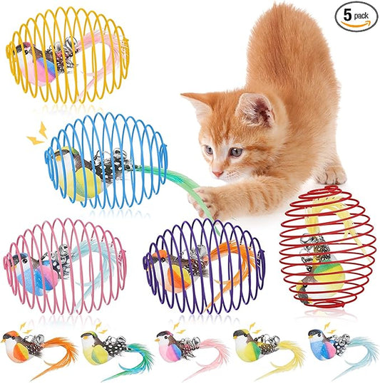 Jecery 5 Pcs Cat Spring Balls Toys Stretchable Rolling Balls Colorful Playful by Jecery