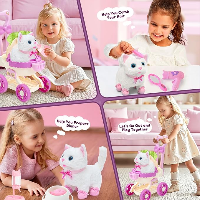 G.C Cat Toys for Kids Girls, Electronic Interactive Stuffed Cat Walk Meow and - Image 7