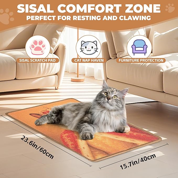 Sisal Cat Scratcher Mat, Cat Wall Scratcher - Image 2