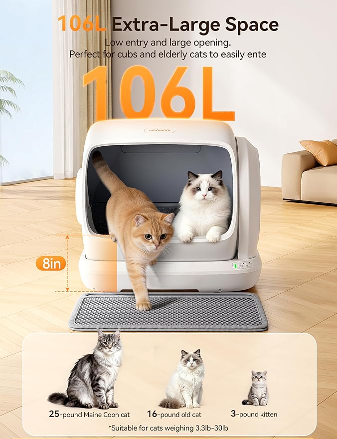 MeoWant Self-Cleaning Cat Litter Box, 106L Extra-Large Space Low Entrance - Image 2