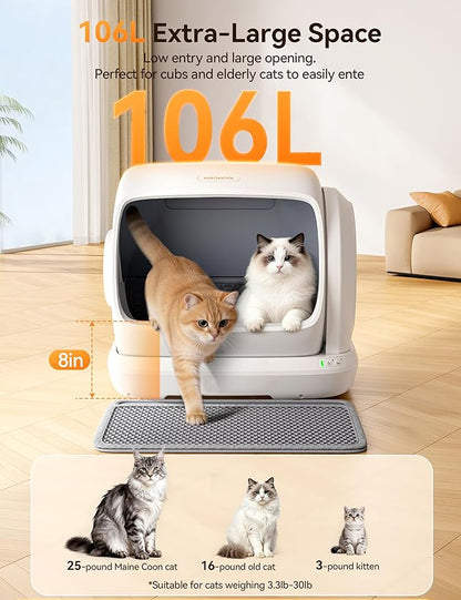 MeoWant Self-Cleaning Cat Litter Box, 106L Extra-Large Space Low Entrance - Image 2