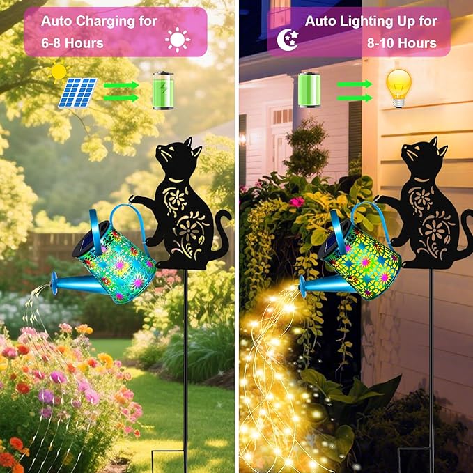 Black Cat Solar Watering Can Lights, Birthday Gifts - Image 3