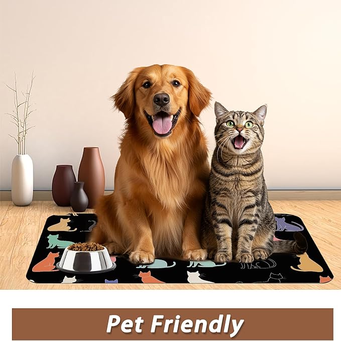 Cute Cat Dog Food Mat, Colorful Silhouette Absorbent Pet Feeding Mat - Image 6