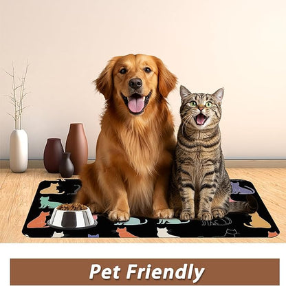 Cute Cat Dog Food Mat, Colorful Silhouette Absorbent Pet Feeding Mat - Image 6