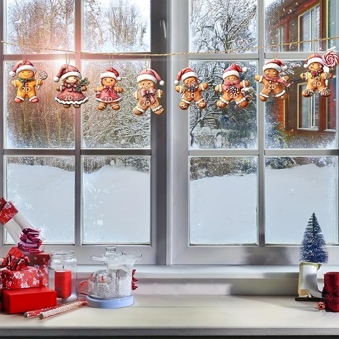 24 Pcs Christmas Gingerbread Man Hanging Ornaments Wooden 2D Indoor Outdoor - Image 4