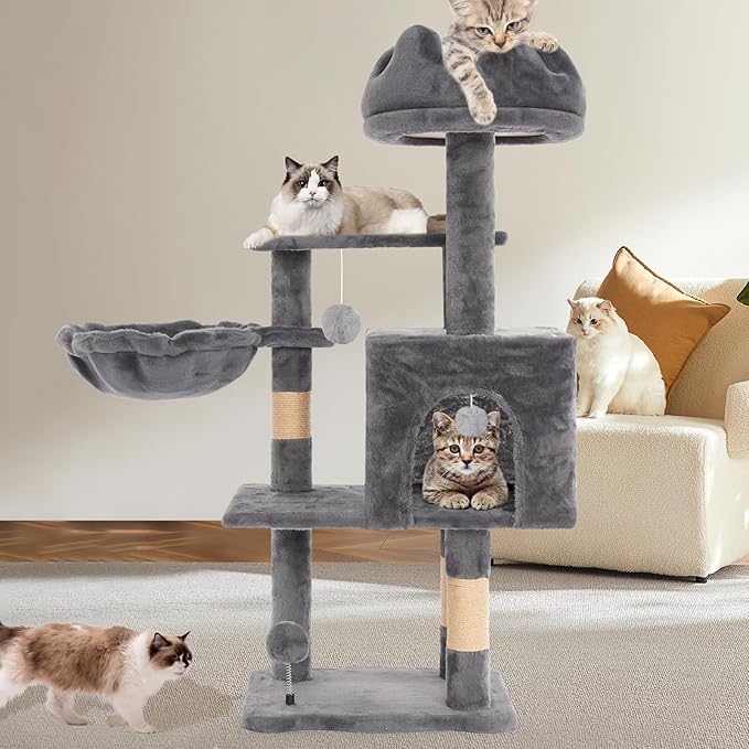 Cat Tree Tower with Metal Frame Hammock, Cat Towers with Scratching Post by Yungaspy