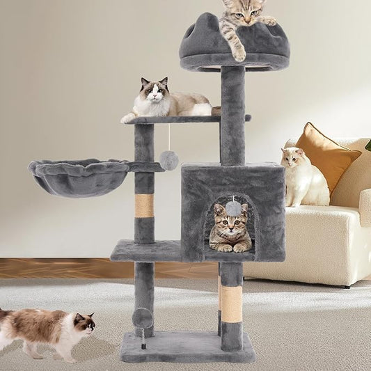 Cat Tree Tower with Metal Frame Hammock, Cat Towers with Scratching Post by Yungaspy