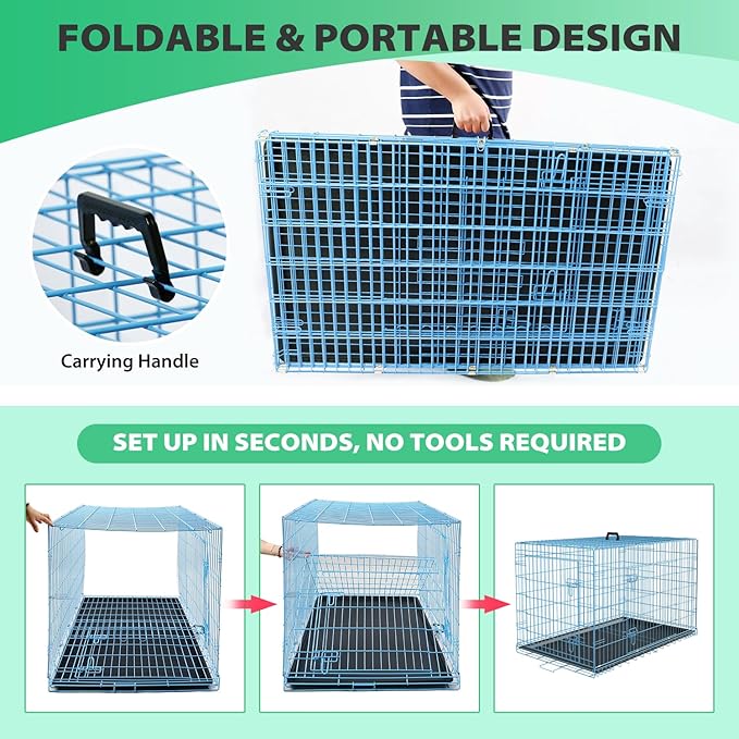 BestPet | Dog Crate | 24" | Blue | Foldable Metal Kennel - Image 6